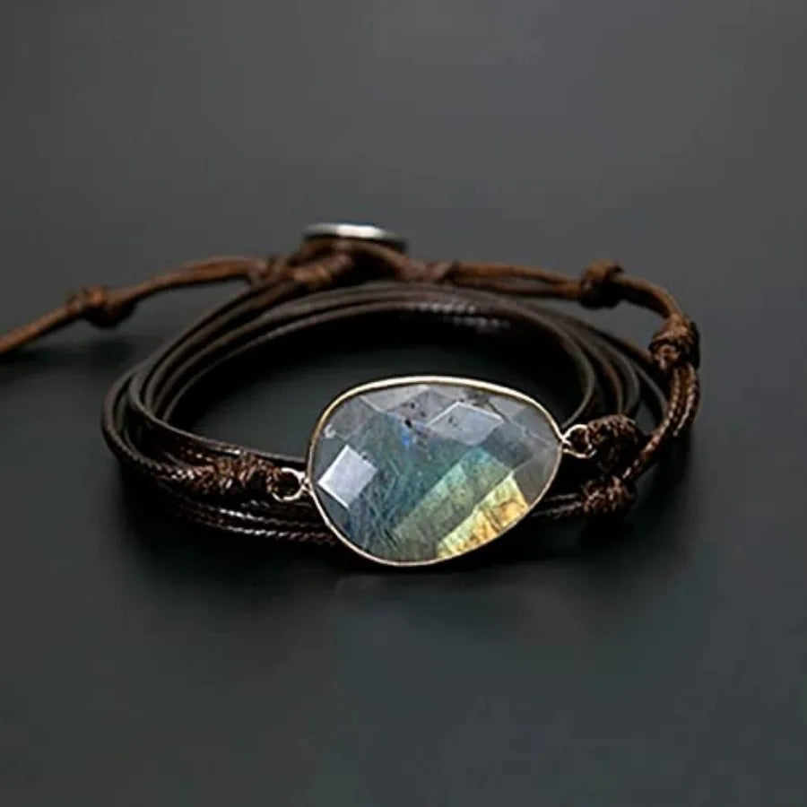 Boho Handmade Natural Stone Crystal Leather Bead Wrap Bracelets Collection