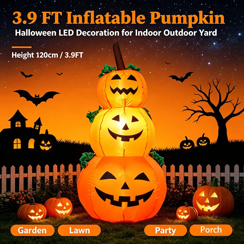 LED Stacked Pumpkin Inflatable Halloween Yard Decoration With Lights
