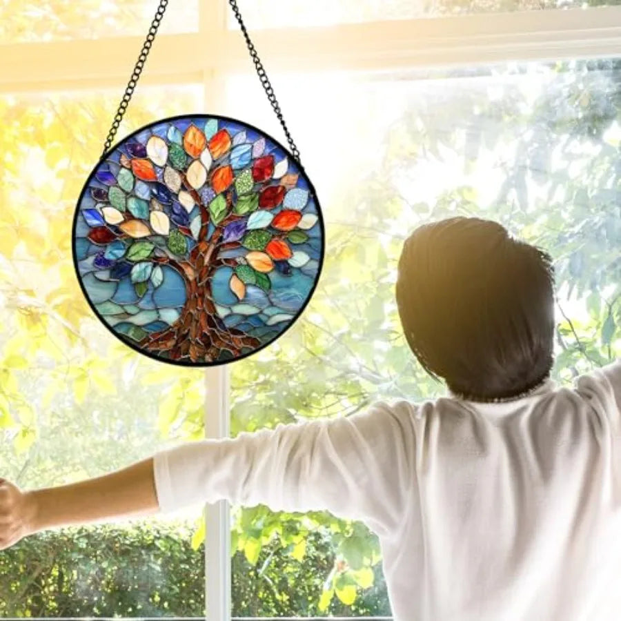 Stained Glass Tree of Life Sun Catcher Window Panel