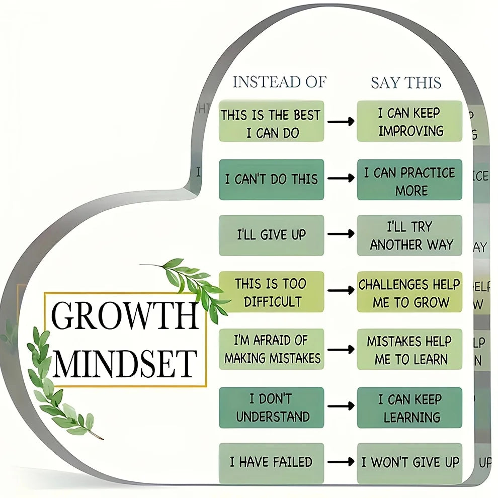 Clear Acrylic Heart Desktop Sign for Growth Mindset