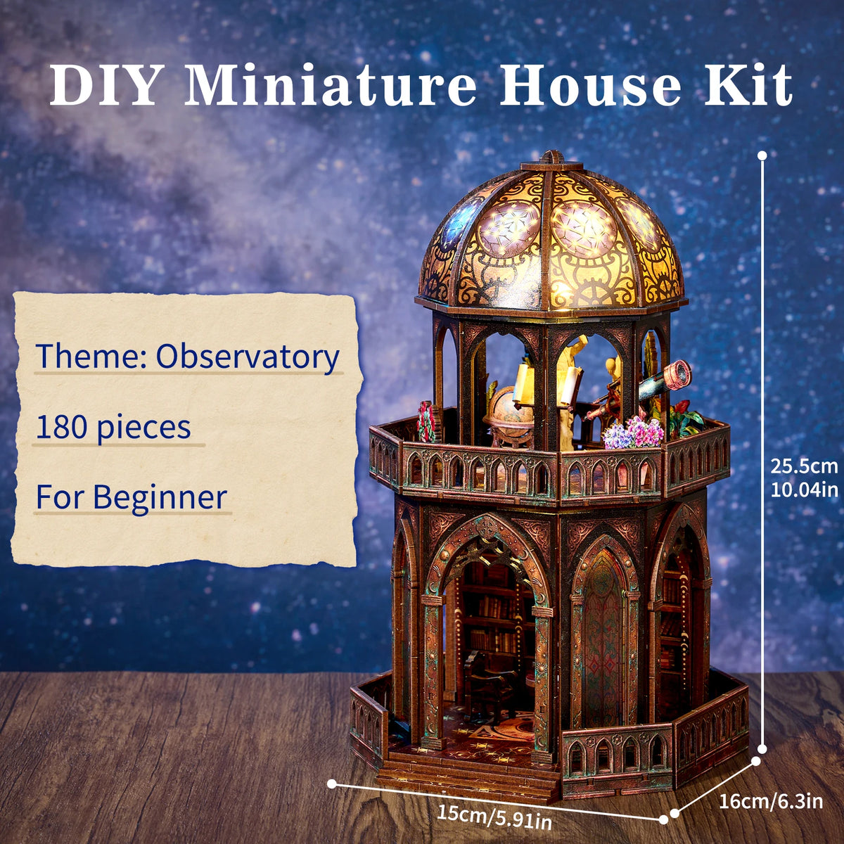DIY Wooden Observatory Book Nook Puzzle Kit Home Decor Gift