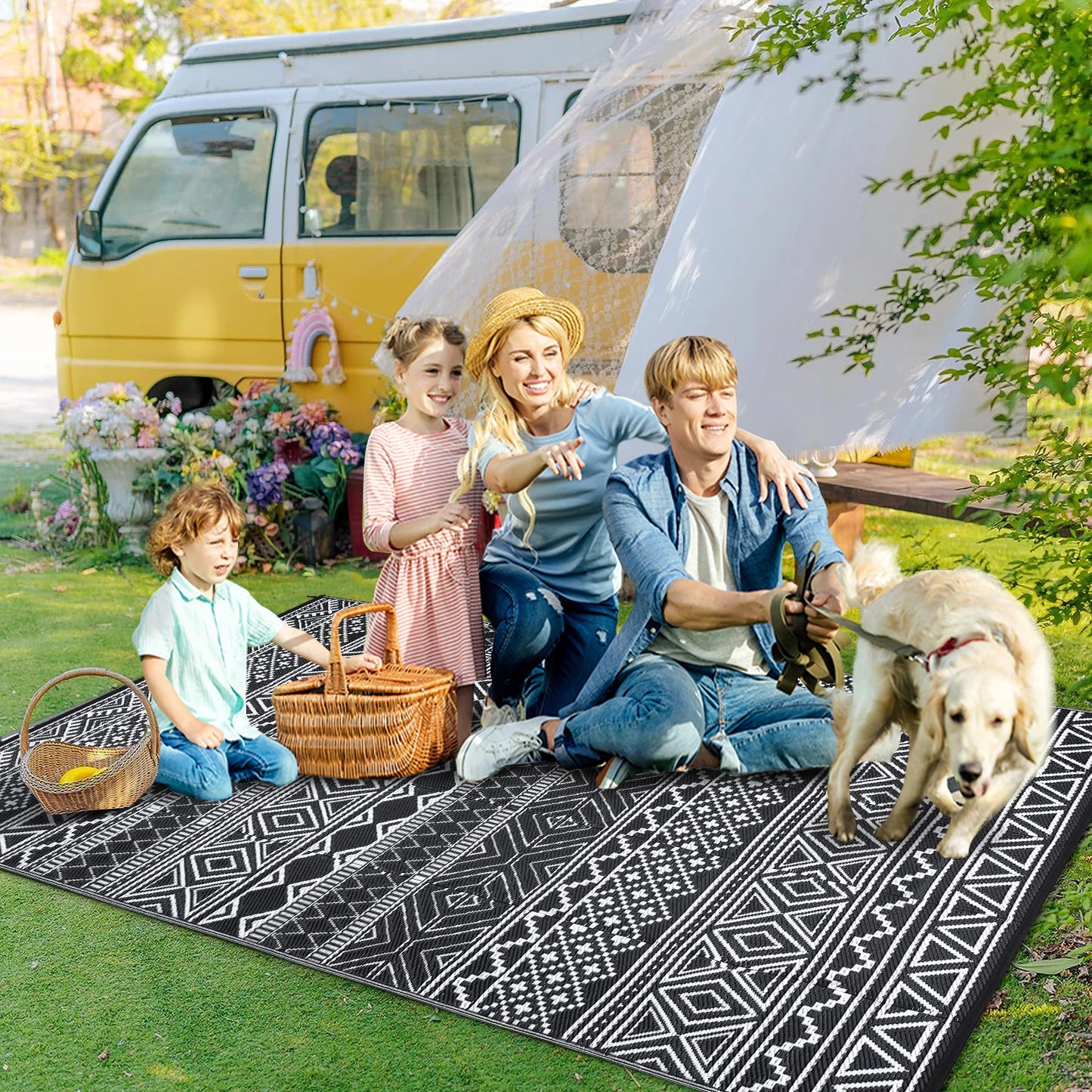 Studyset Outdoor Rug Bohemian Patio Mat Waterproof Reversible