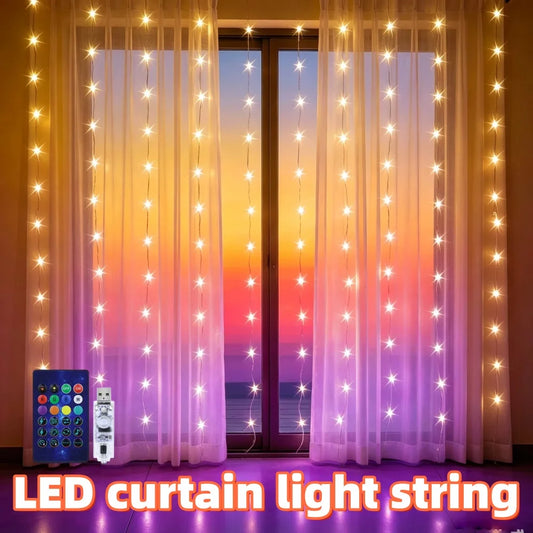 Curtains Garland Window Lights Christmas Decor USB Fairy LEDs