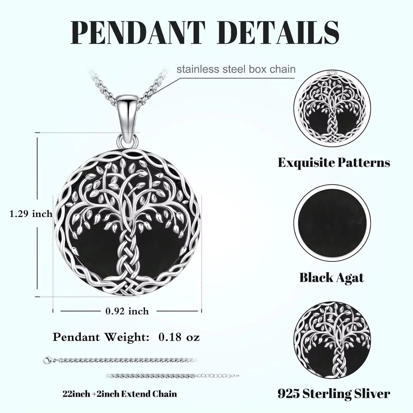 DRINSPER 925 Sterling Silver Tree Of Life Pendant Necklace