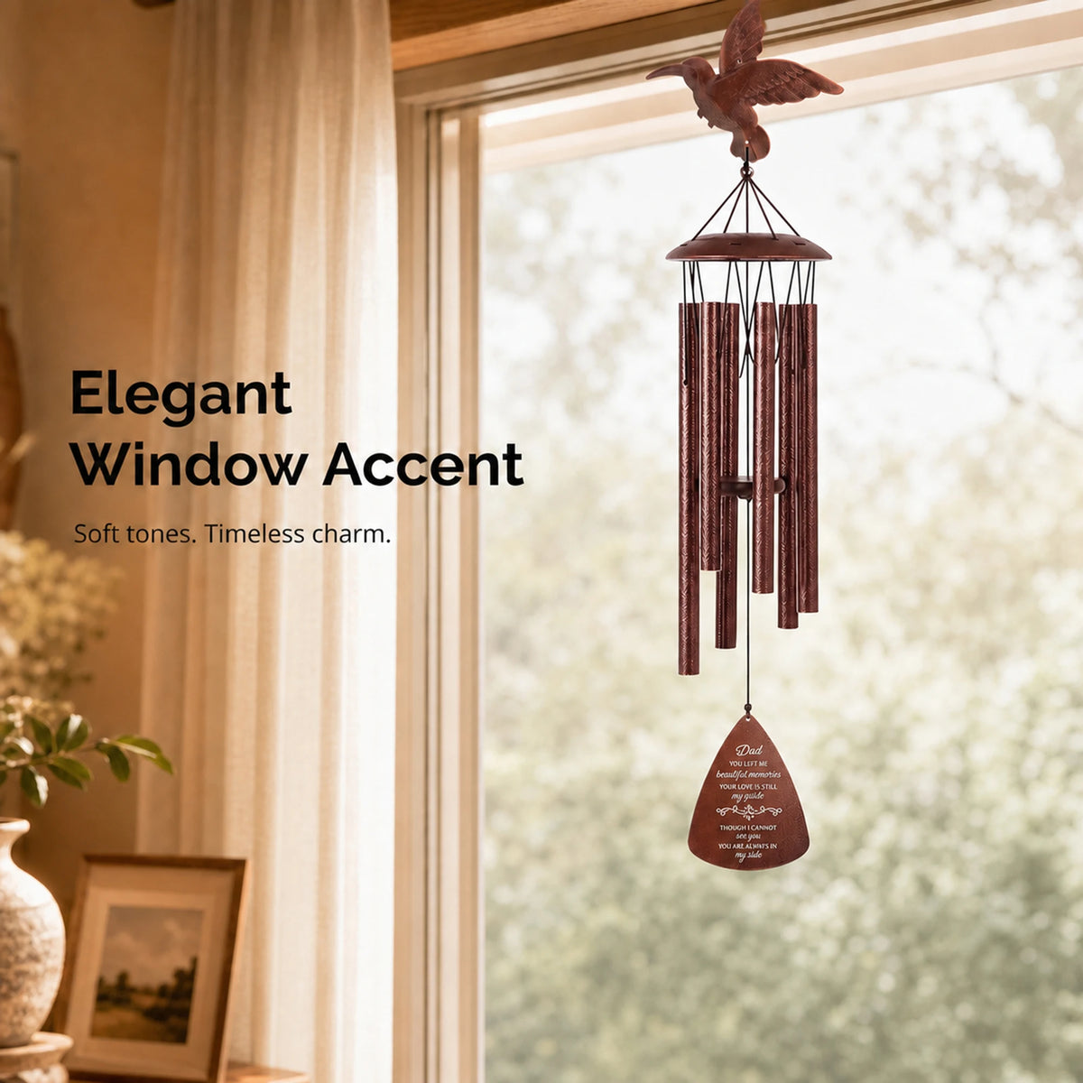 Hummingbird Memorial Wind Chime Weather Resistant Outdoor Garden Decor