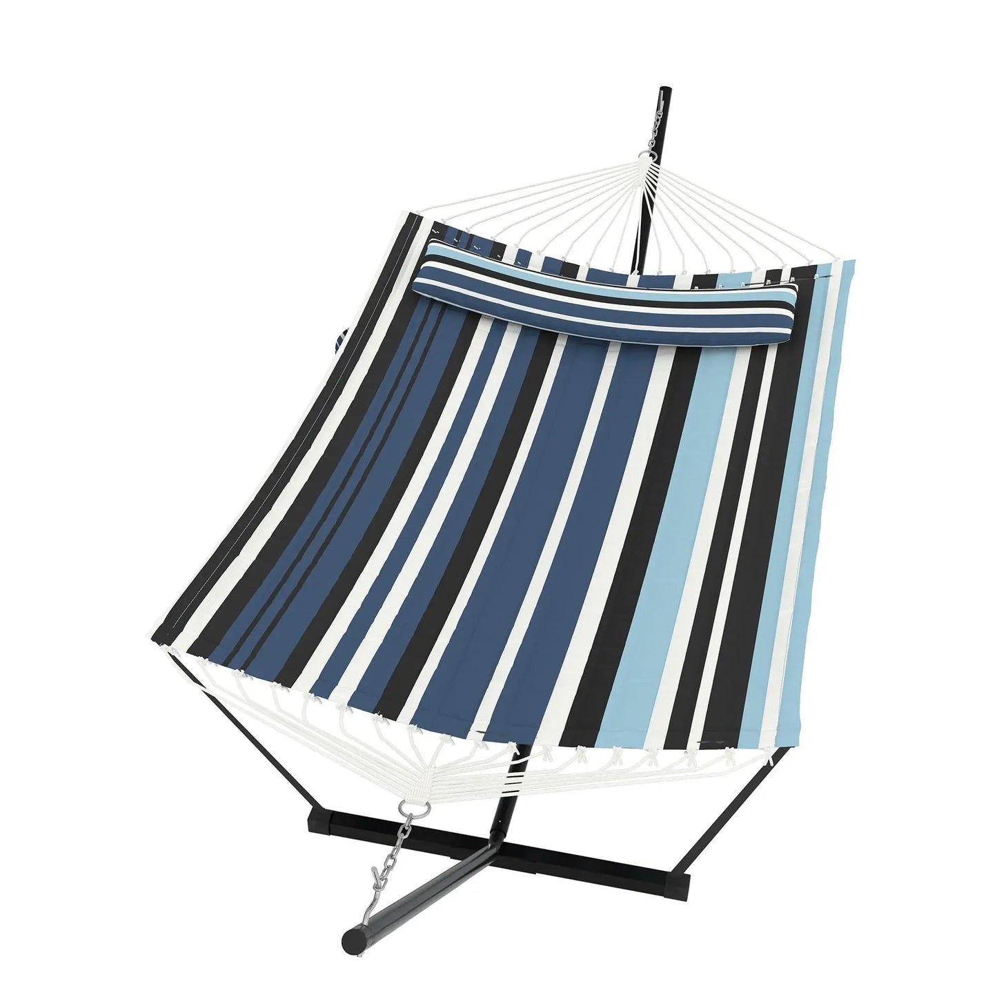 Double Outdoor Hammock For Two With Cushion And Foldable Steel Stand – Portable Heavy Duty