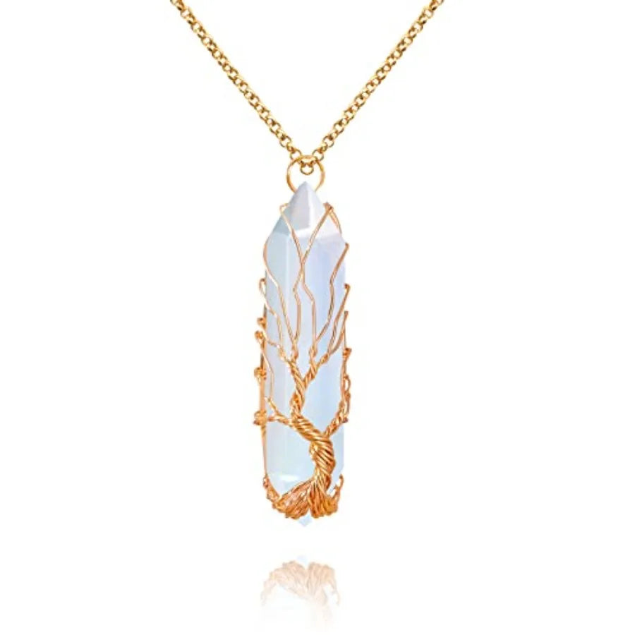 Tree Of Life Healing Crystal Necklace Wire Wrapped Quartz Pendant
