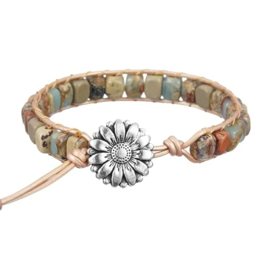 Boho Handmade Natural Stone Crystal Leather Bead Wrap Bracelets Collection