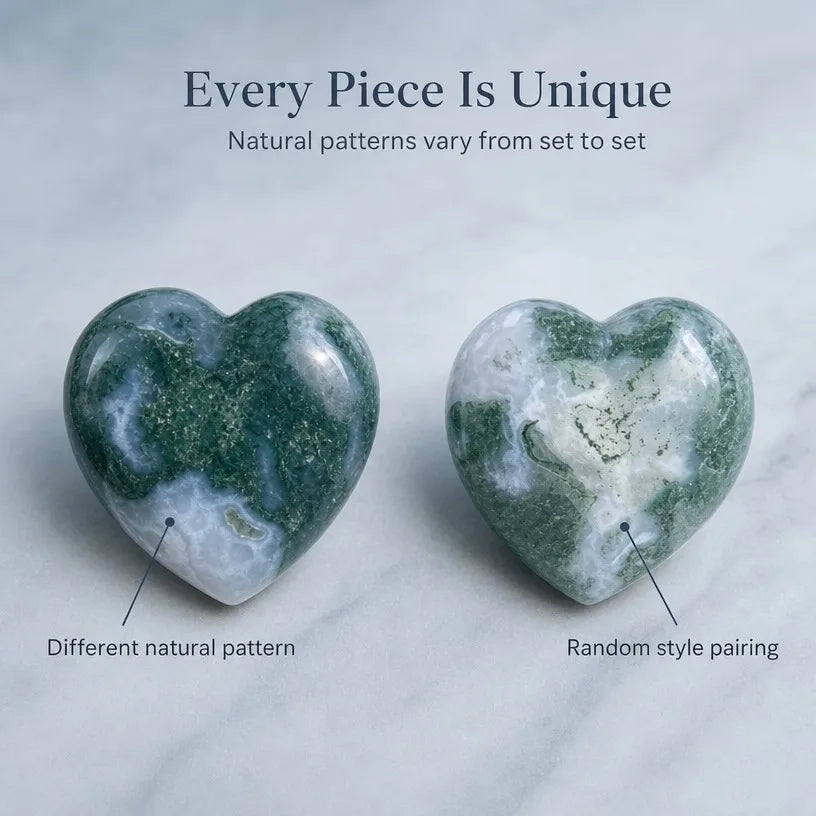 Natural Water Grass Agate Heart Desktop Ornament Pair