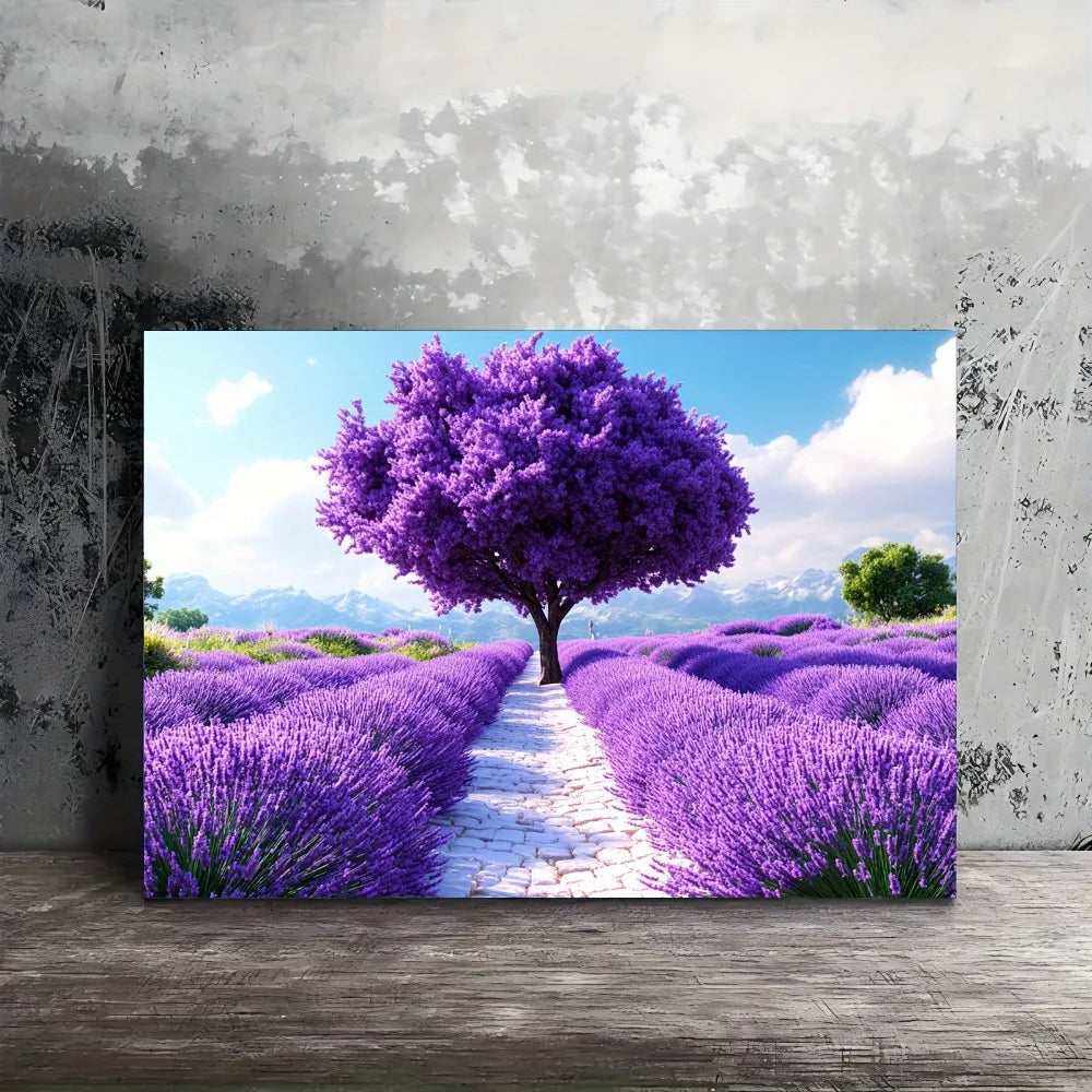 Art Deco Purple Tree Field Print Fabric Wall Art Decor