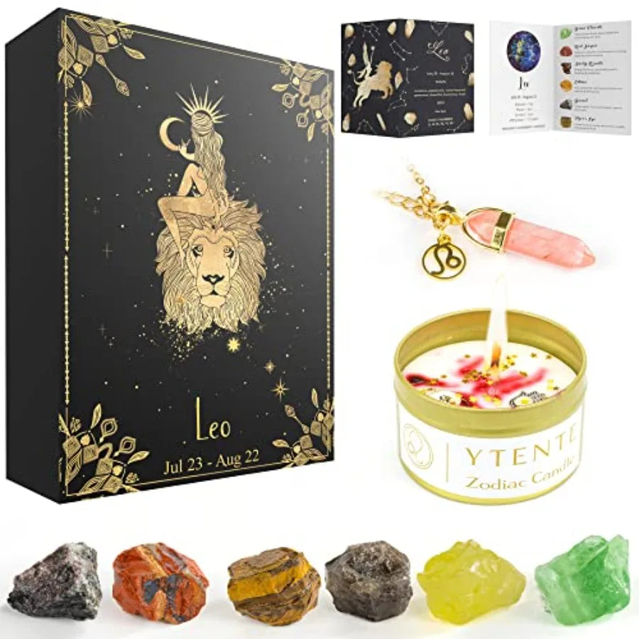 Crystals Healing Stone Gift Set With Soy Wax Zodiac Candles