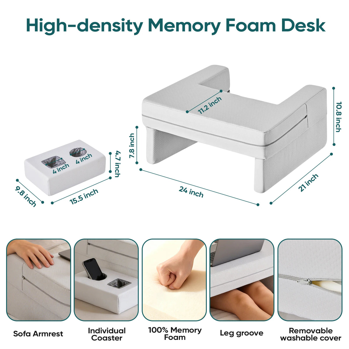 JHK Square Memory Foam Reading Pillow With Cooling Cover