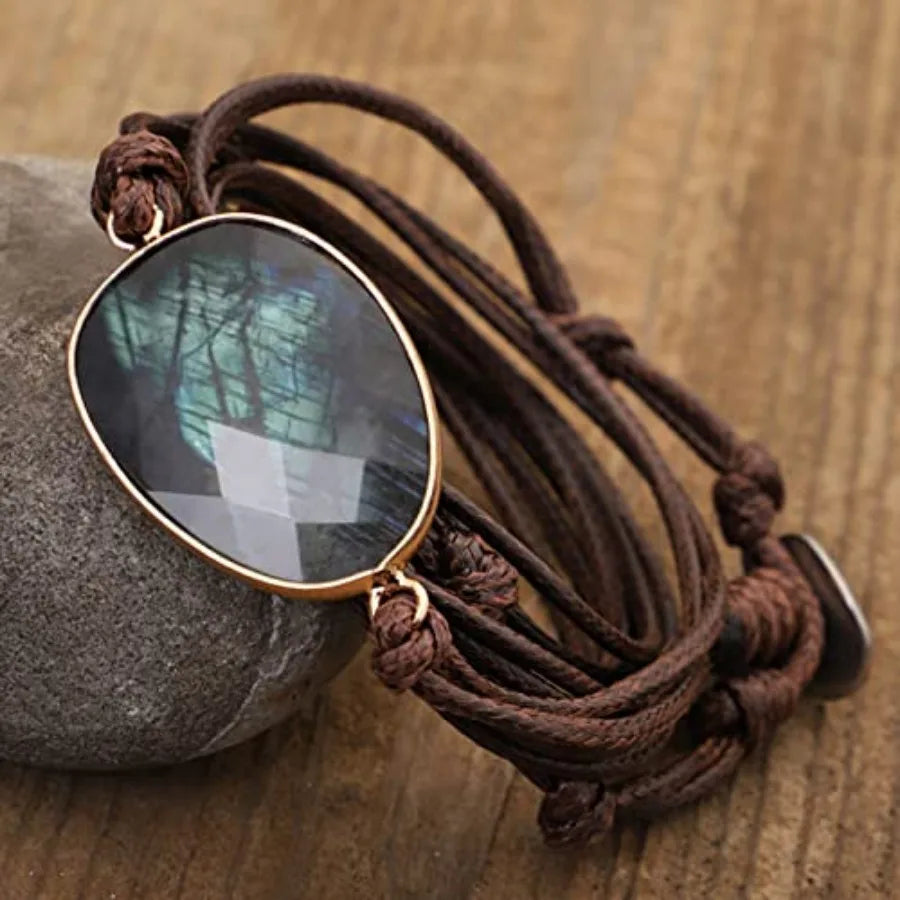 Boho Handmade Natural Stone Crystal Leather Bead Wrap Bracelets Collection