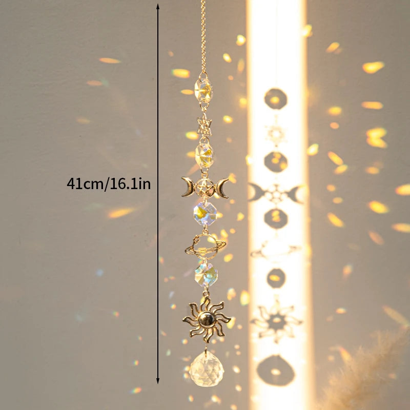 Crystal Moon Star Suncatcher Wind Chime Pendant For Outdoor Garden