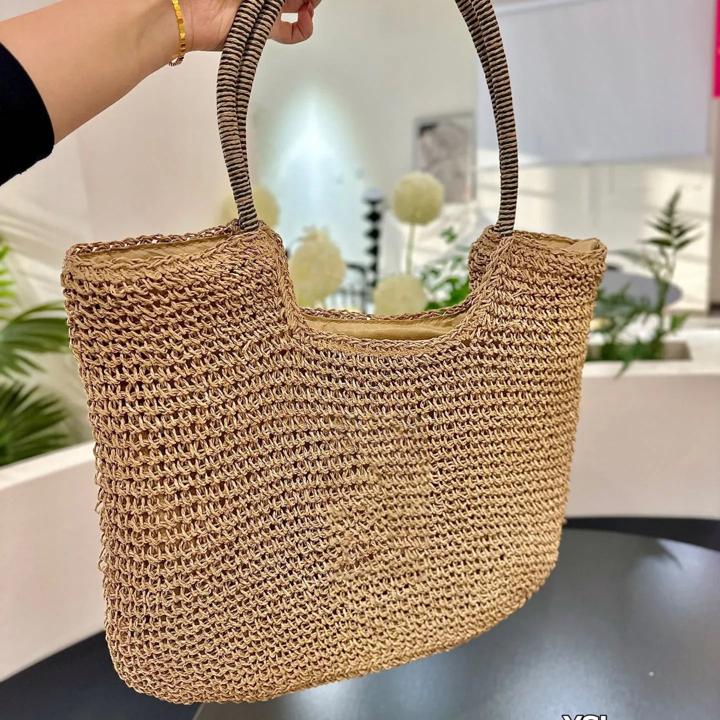 WKwk Icare Maxi Tote Evening Handbag Raffia Embroidered Straw