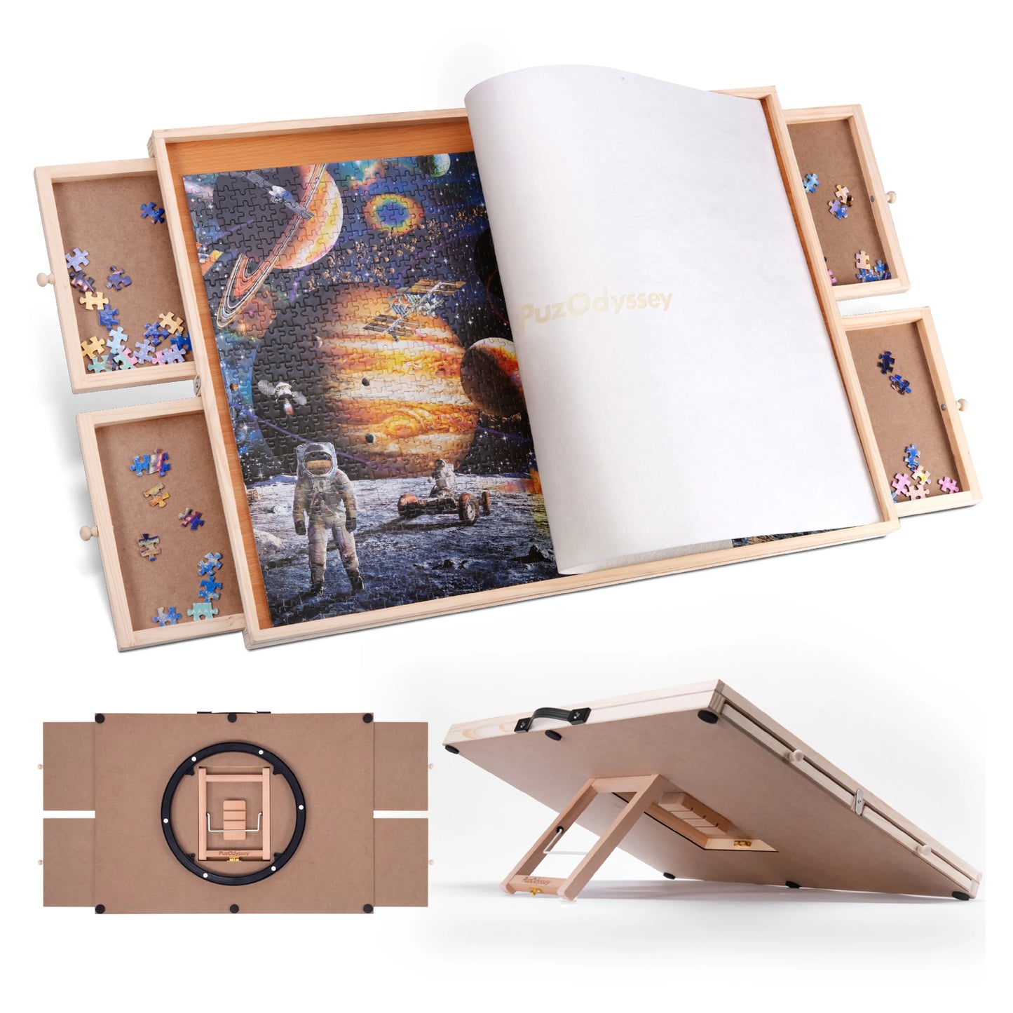 PuzOdyssey 2000 Piece Rotating Tilting Jigsaw Puzzle Board With Drawers And Mat