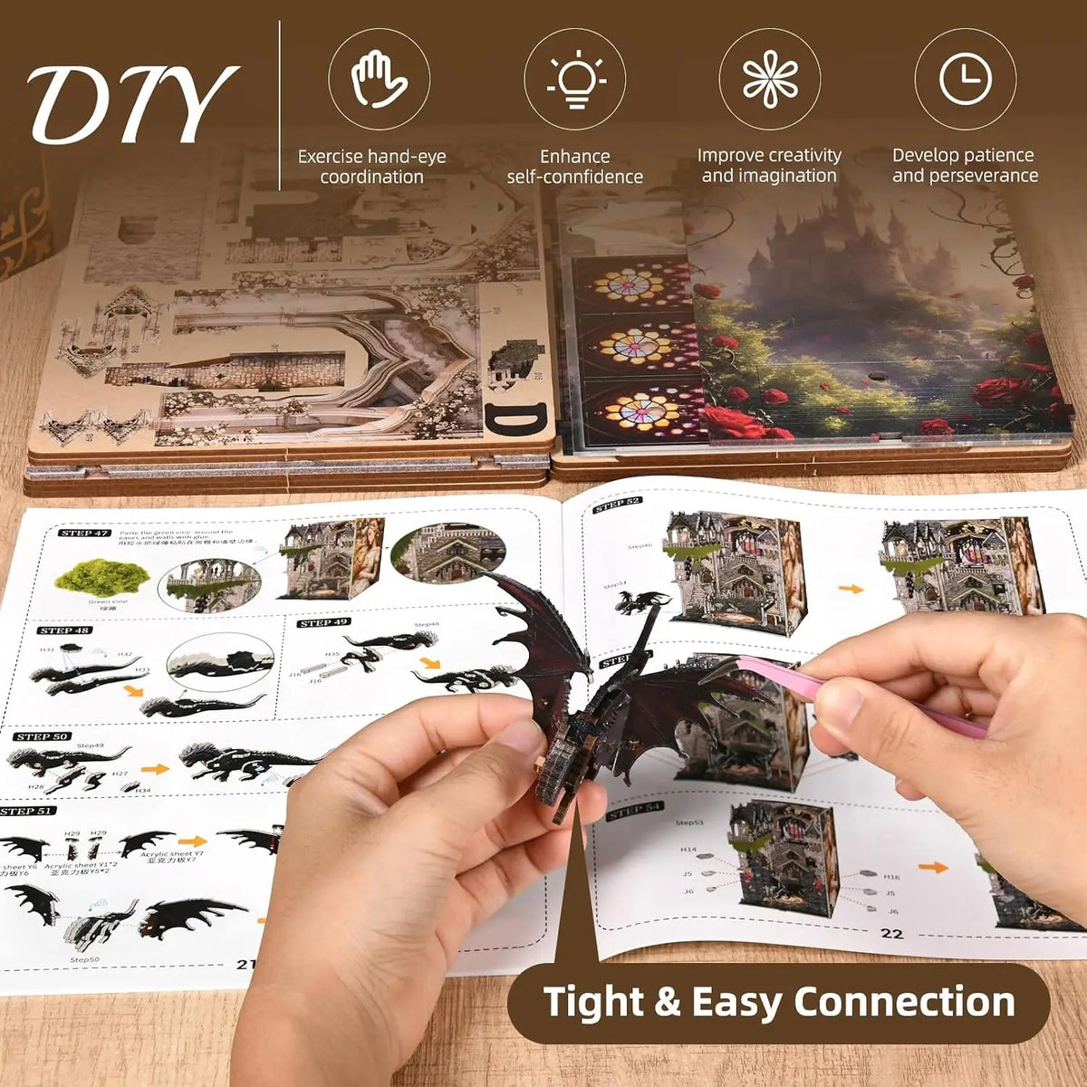 SHXI DIY Wooden Book Nook Kit With LED Miniature House