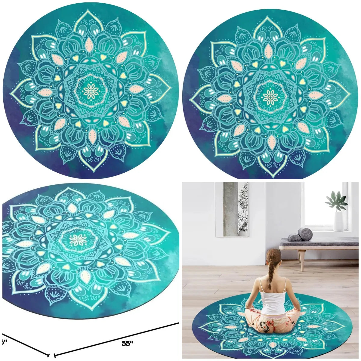 YTYIN Round Yoga Pilates Mat With Non Slip Suede Rubber