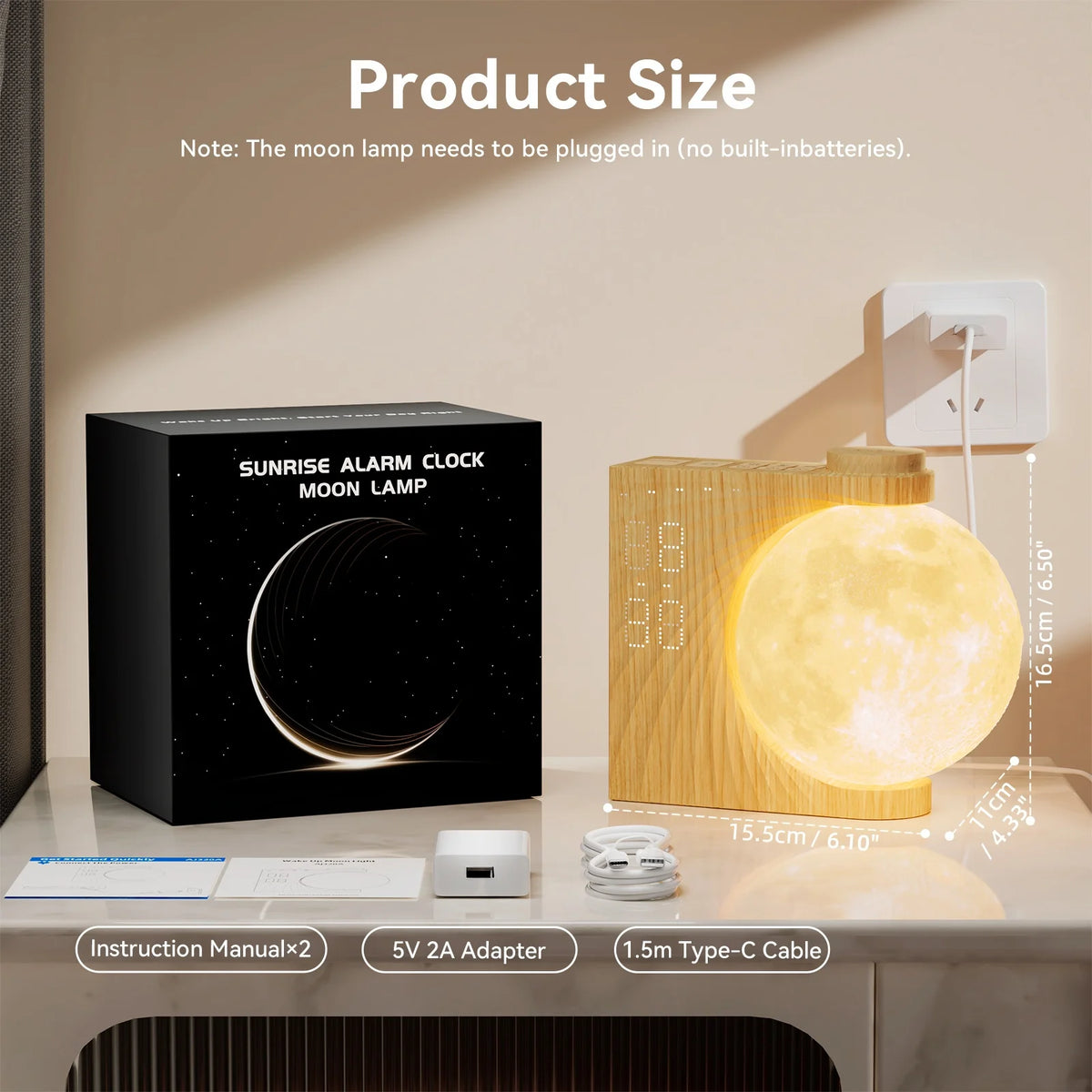 RETEYUNG Moon Lamp Sunrise Alarm Clock With White Noise Sound Machine