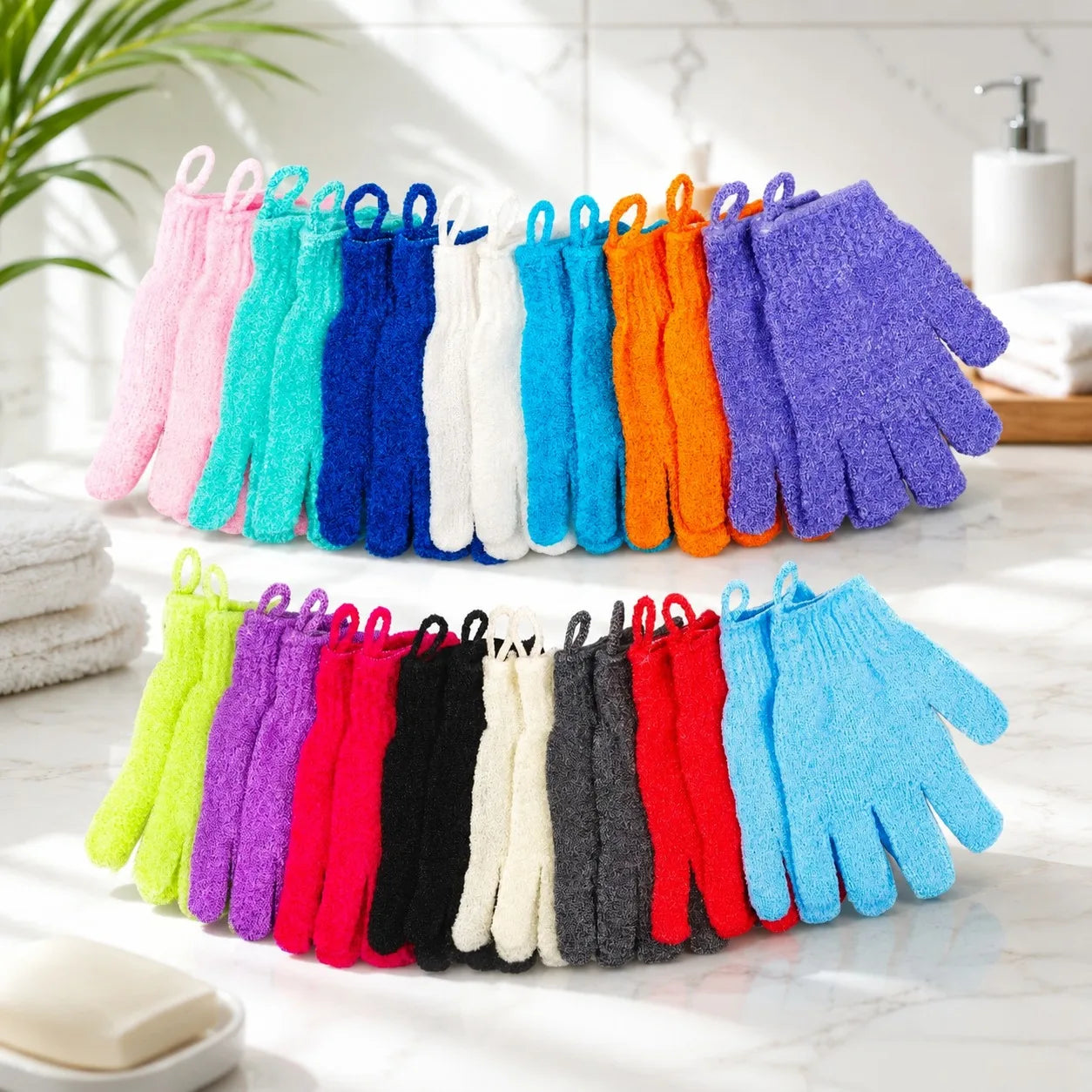 Exfoliating Gloves Set for Shower Body Scrub Reusable Mitts