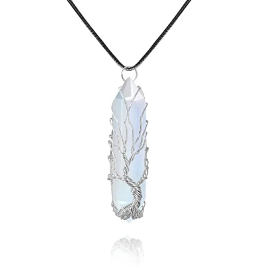 Tree Of Life Healing Crystal Necklace Wire Wrapped Quartz Pendant