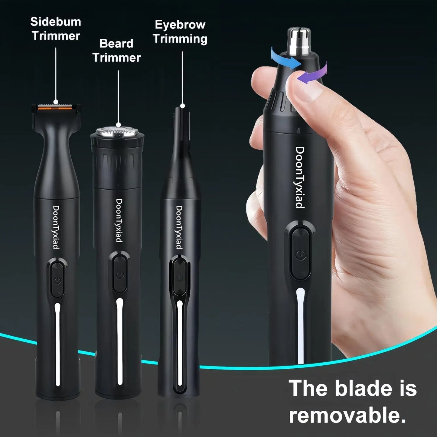 Rechargeable 4-in-1 Hair Trimmer for Men and Women, Painless Eyebrow & Facial Grooming with Powerful Motor