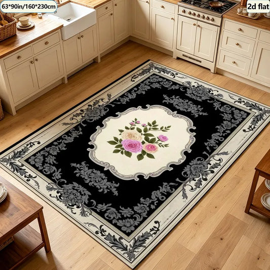 Gothic Vintage Floral Square Area Rug For Home Decoration