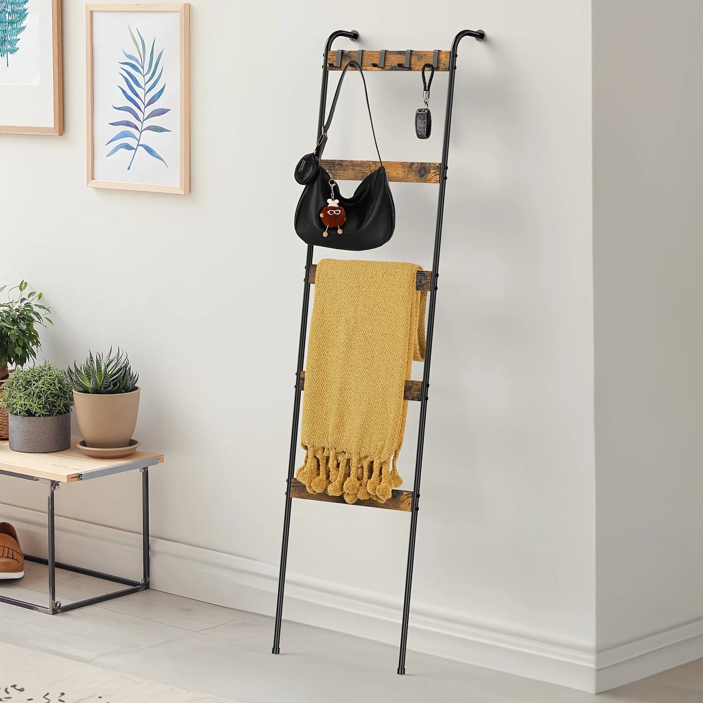 JUSFIT Five Tier Blanket Ladder With Detachable Hooks