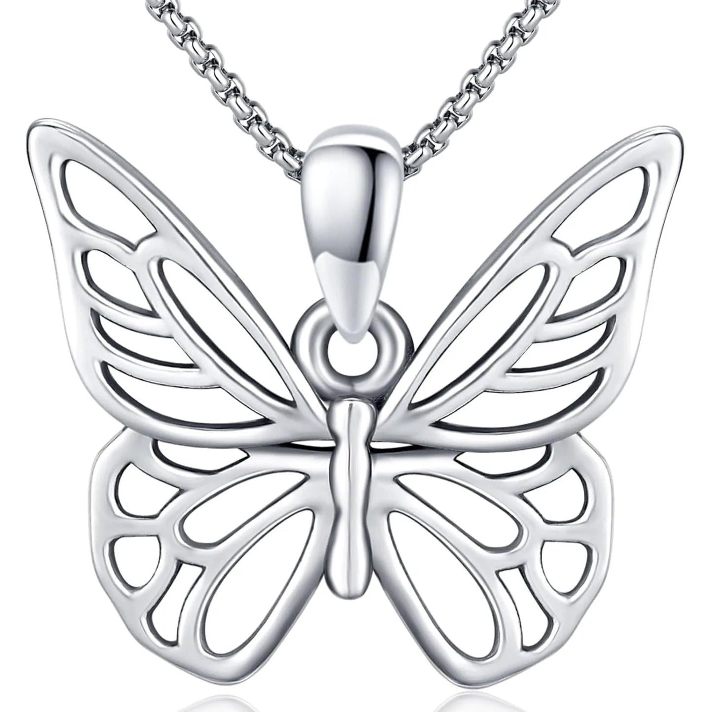 DRINSPER Butterfly Necklace 925 Sterling Silver Dainty Pendant