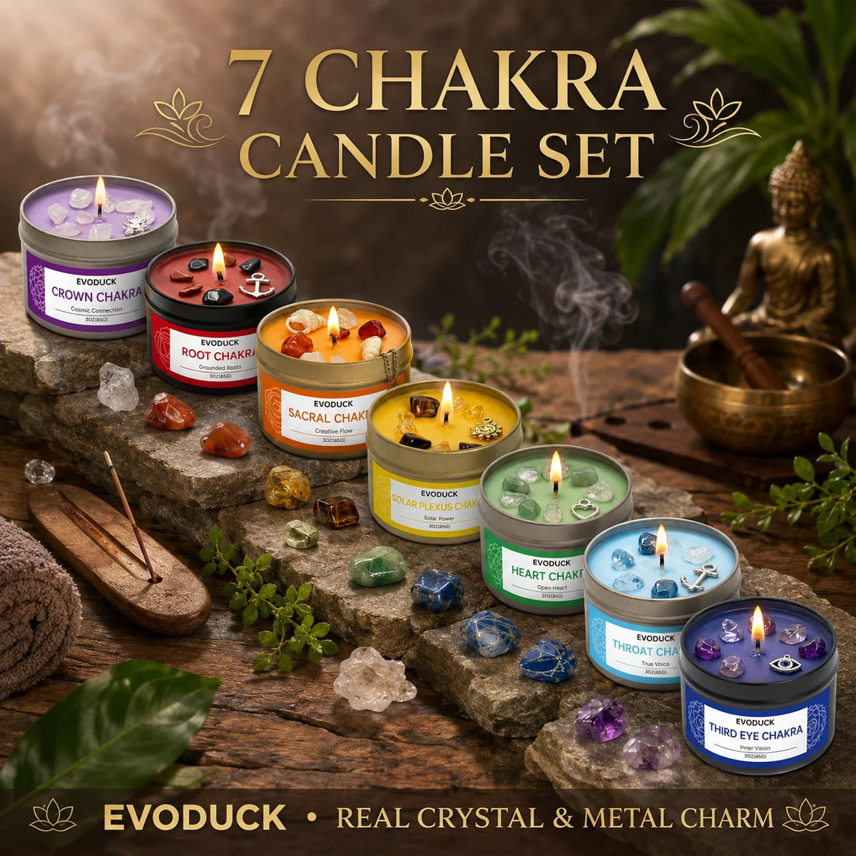 Evoduck 7 Chakra Soy Wax Candle Gift Set For Meditation
