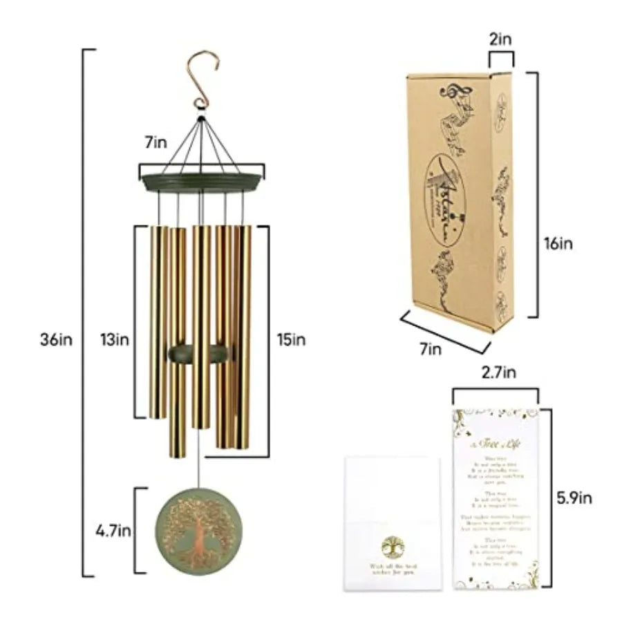Wind Chimes for Outside, Large Garden Hanging Decor with Tree of Life Engraving