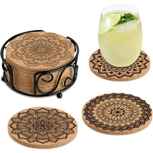 Absorbent Cork Coaster Set With Holder For Drinks Housewarming Gift