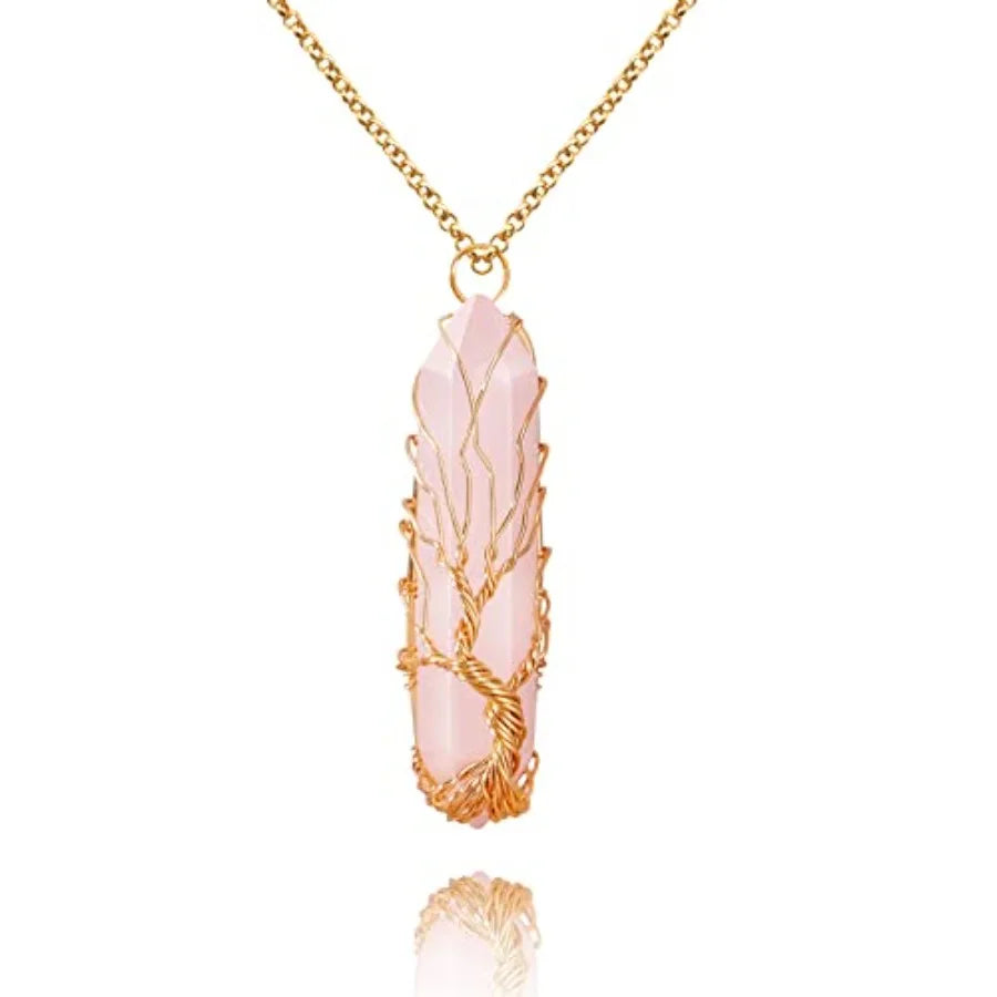 Tree Of Life Healing Crystal Necklace Wire Wrapped Quartz Pendant