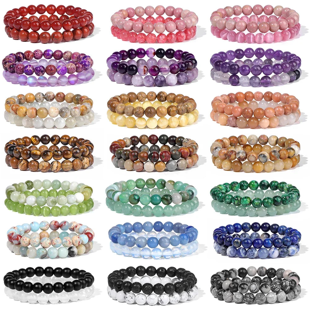 GolbalJew 2-Piece Natural Stone Bead Bracelet Set Unisex Fashion Gift