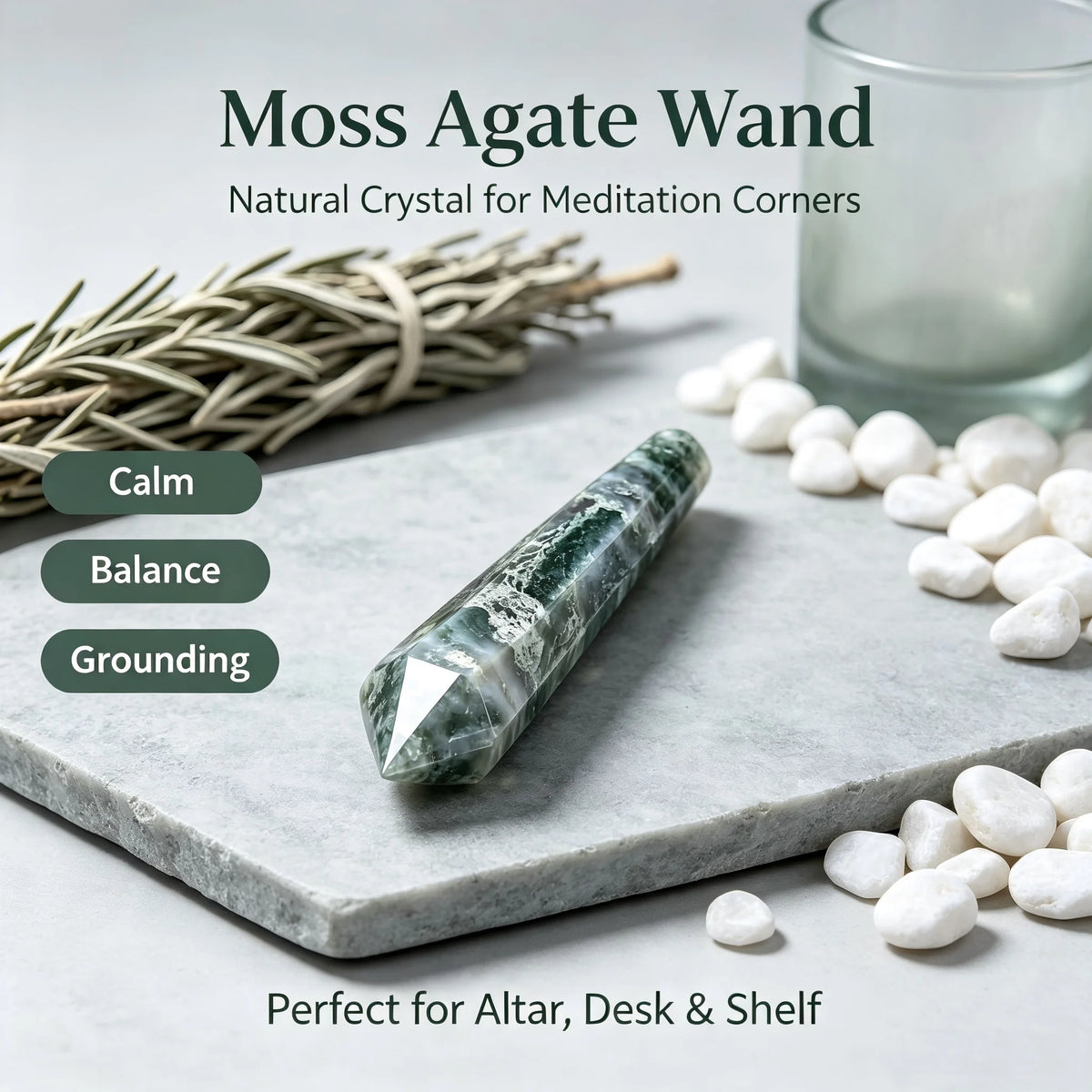 Natural Moss Agate Crystal Scepter Mineral Specimen