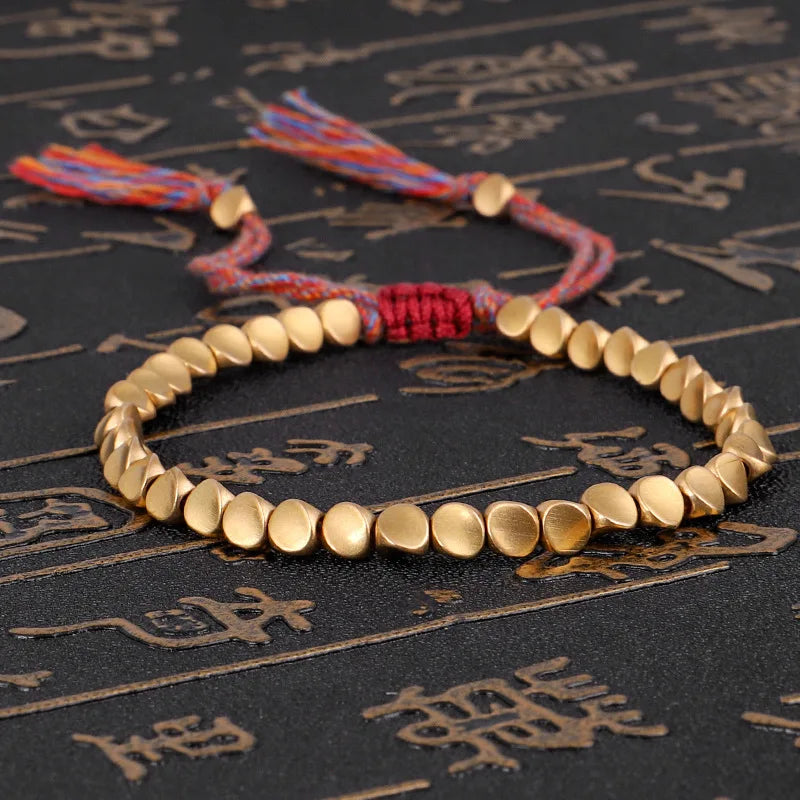 Handmade Tibetan Buddhist Rope Bracelet With Copper Beads Unisex