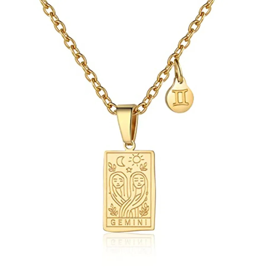 Zodiac Sign Necklace for Women Constellation Tarot Pendant Stainless Steel