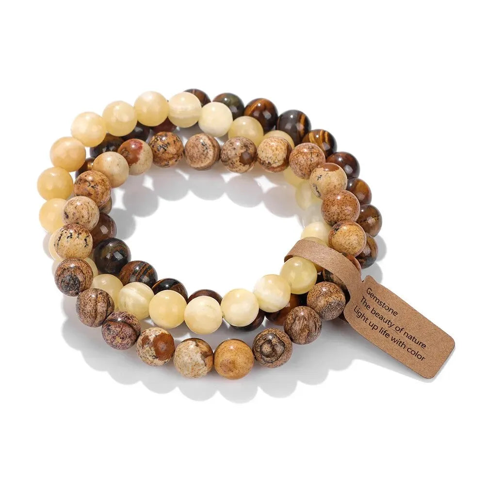 Natural Stone Crystal Bead Amethyst Multi Layered Elastic Bracelet