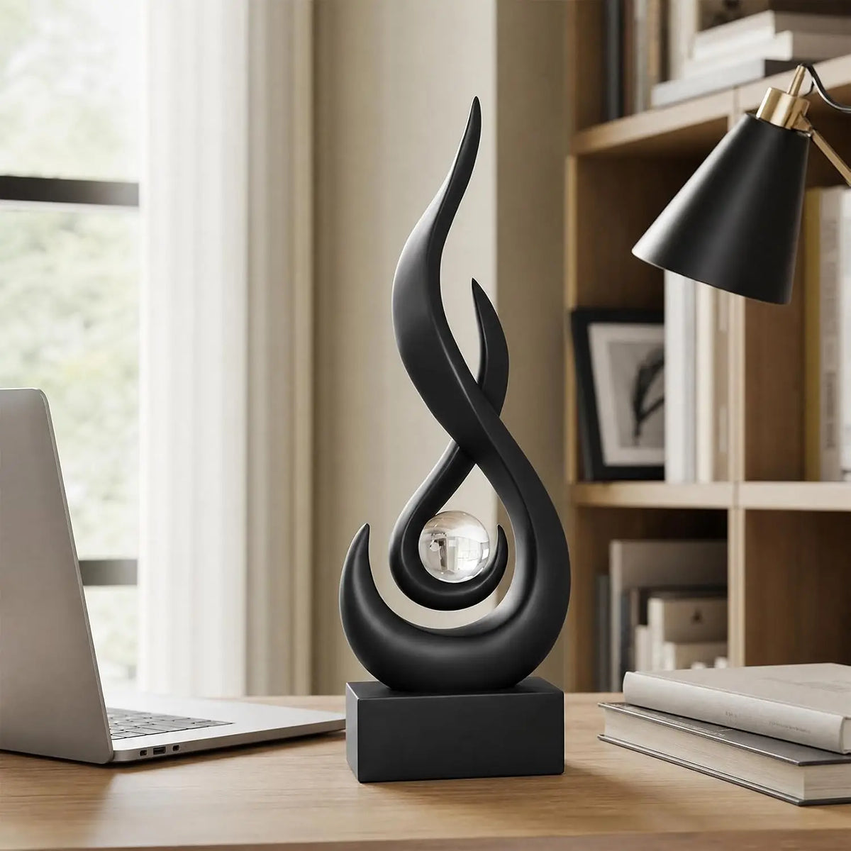 Modern Abstract Golden Flame Decor Figurine Home Ornament Sculpture