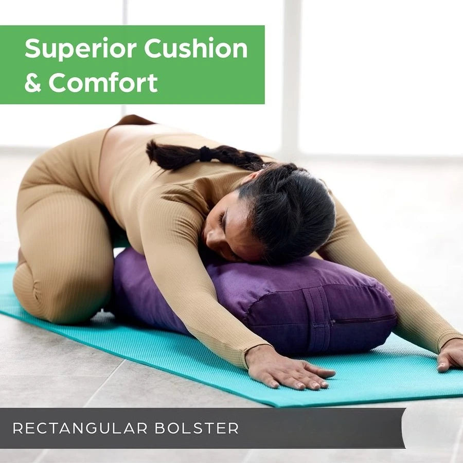 Round Yoga Bolster Pillow, Soft Meditation Cushion for Yoga, Massage and Back Support, Breathable Cotton Fill, Zippered Microfib