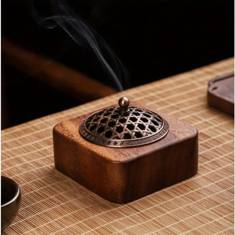 Walnut Wood Incense Holder Square Hollow Burner For Home Use