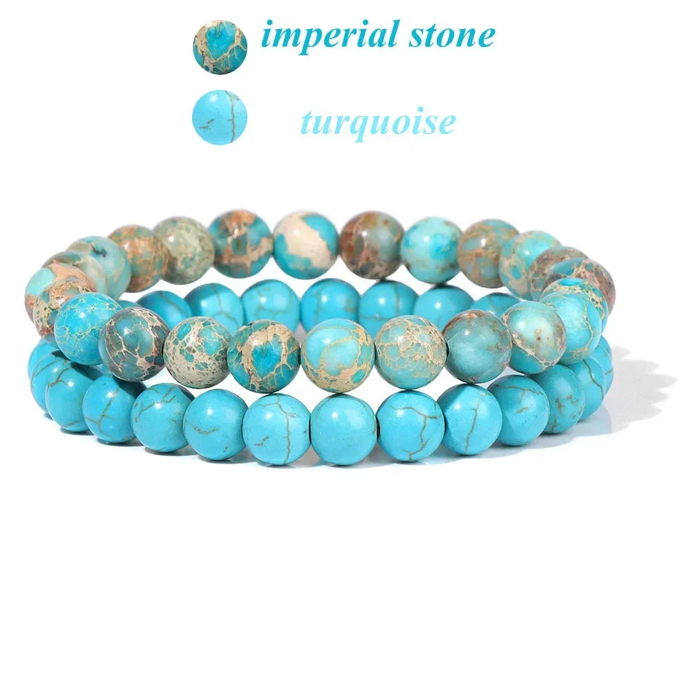 GolbalJew 2-Piece Natural Stone Bead Bracelet Set Unisex Fashion Gift