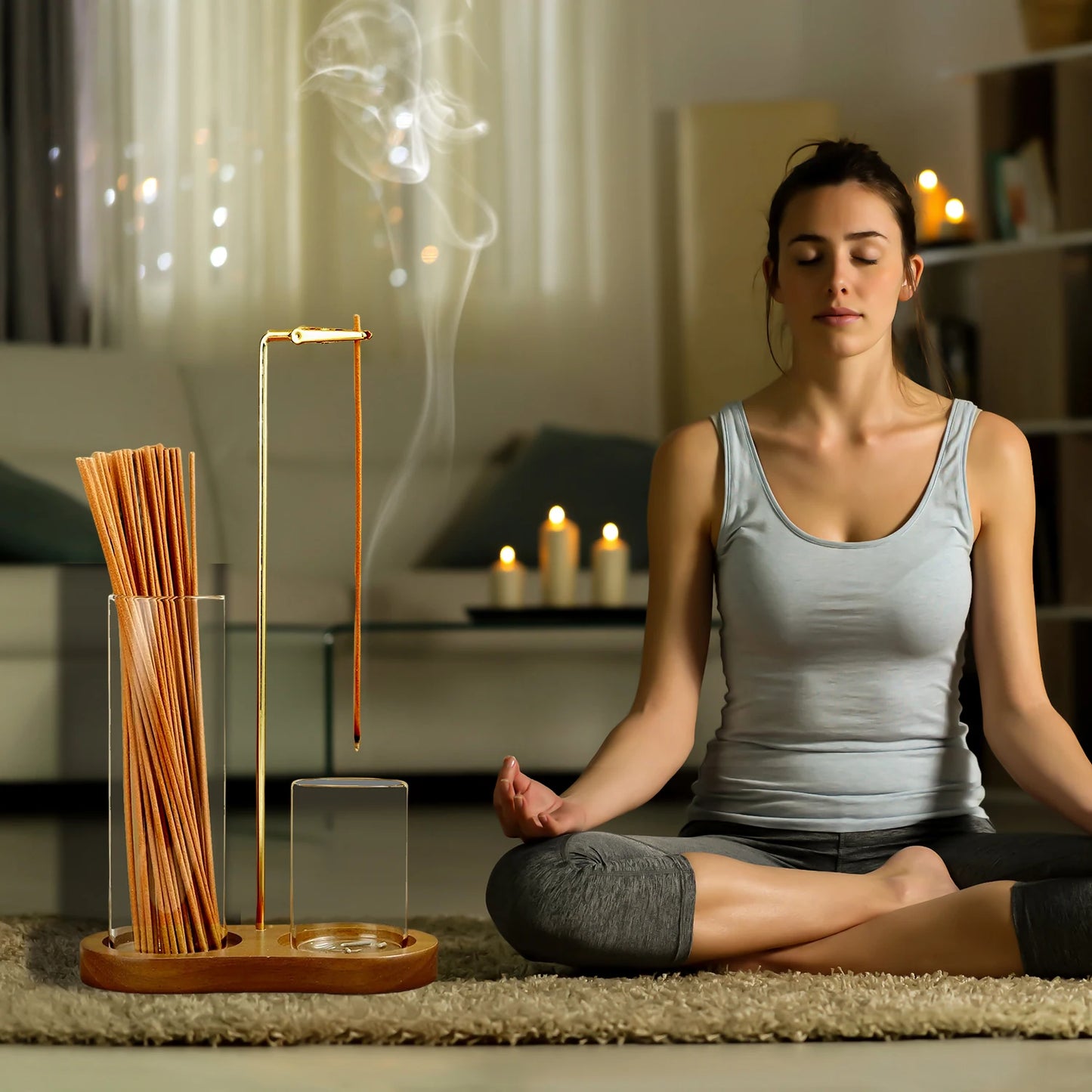 2 In 1 Incense Holder With Glass Ash Catcher And Sticks Organizer