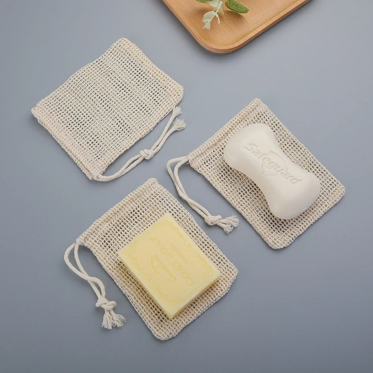Natural Cotton Soap Saver Bags Eco Friendly Lathering Mesh Pouches