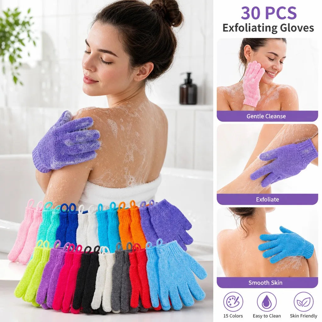 Exfoliating Gloves Set for Shower Body Scrub Reusable Mitts
