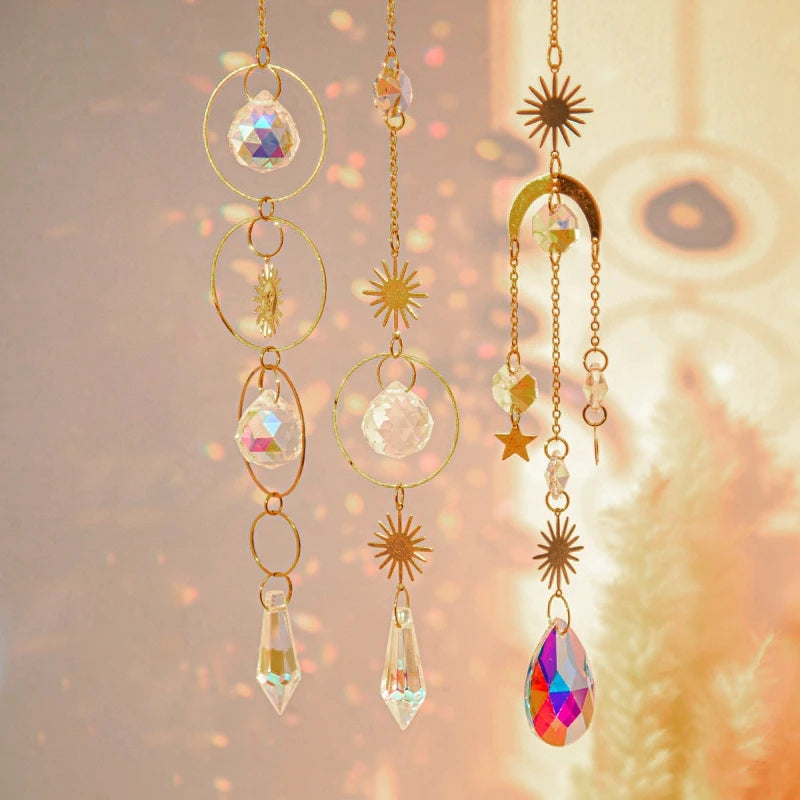 Crystal Moon Star Suncatcher Wind Chime Pendant For Outdoor Garden