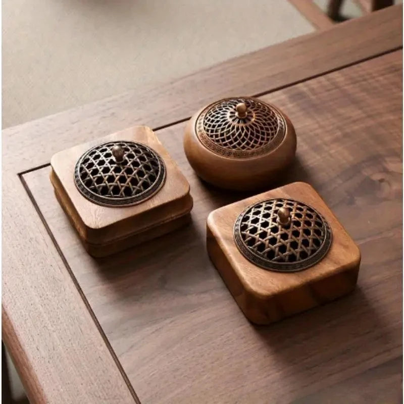 Walnut Wood Incense Holder Square Hollow Burner For Home Use