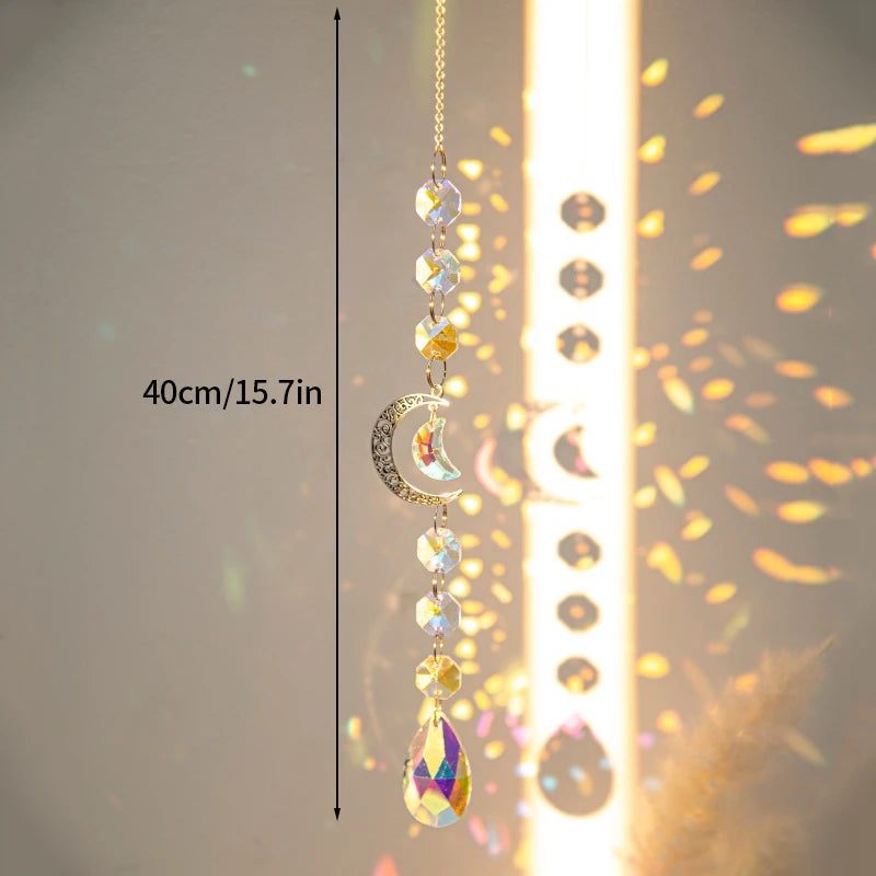 Crystal Moon Star Suncatcher Wind Chime Pendant For Outdoor Garden