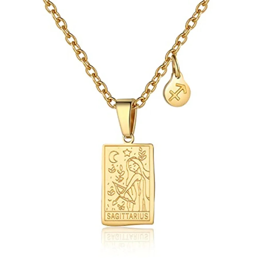 Zodiac Sign Necklace for Women Constellation Tarot Pendant Stainless Steel