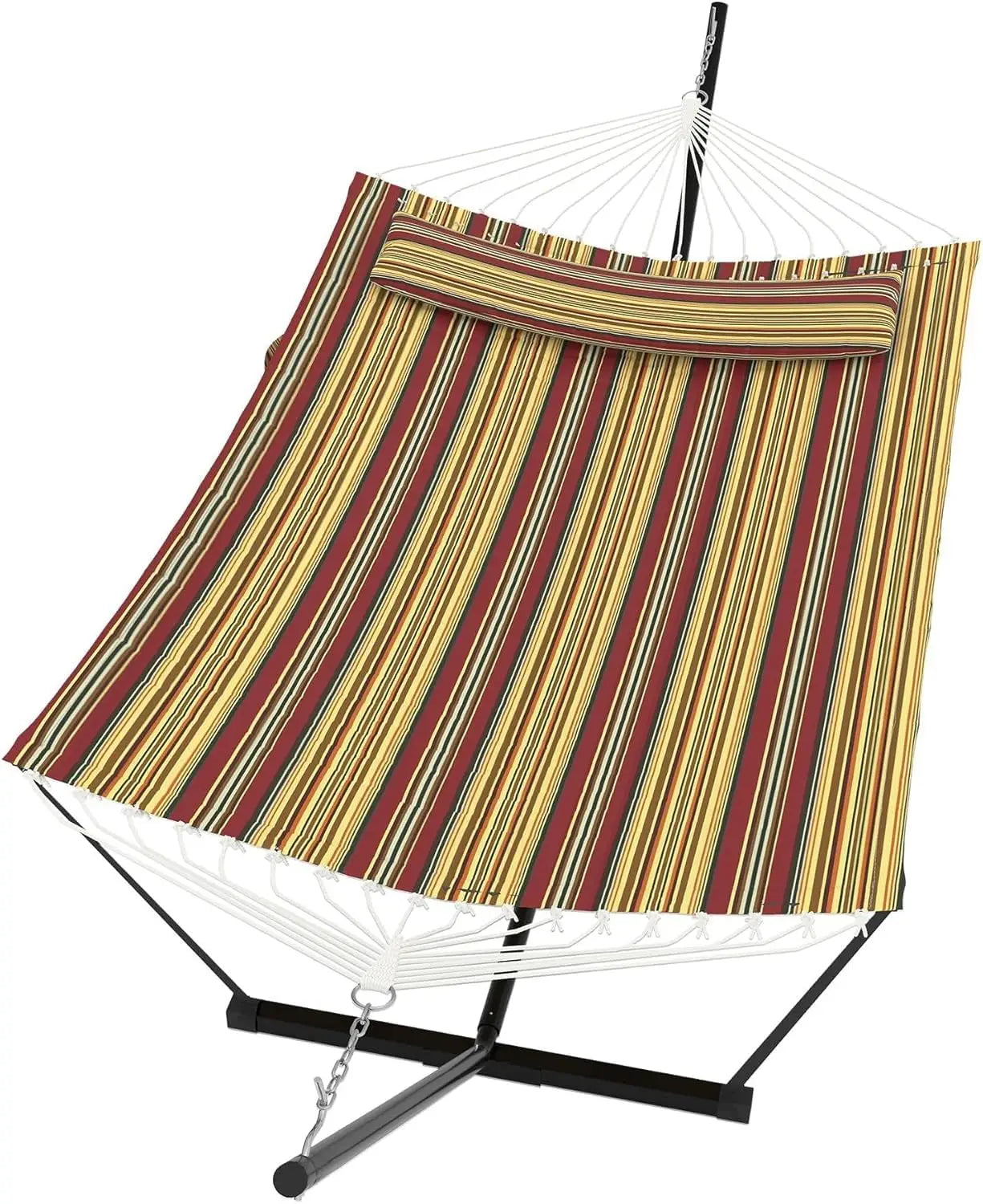 Double Outdoor Hammock For Two With Cushion And Foldable Steel Stand – Portable Heavy Duty